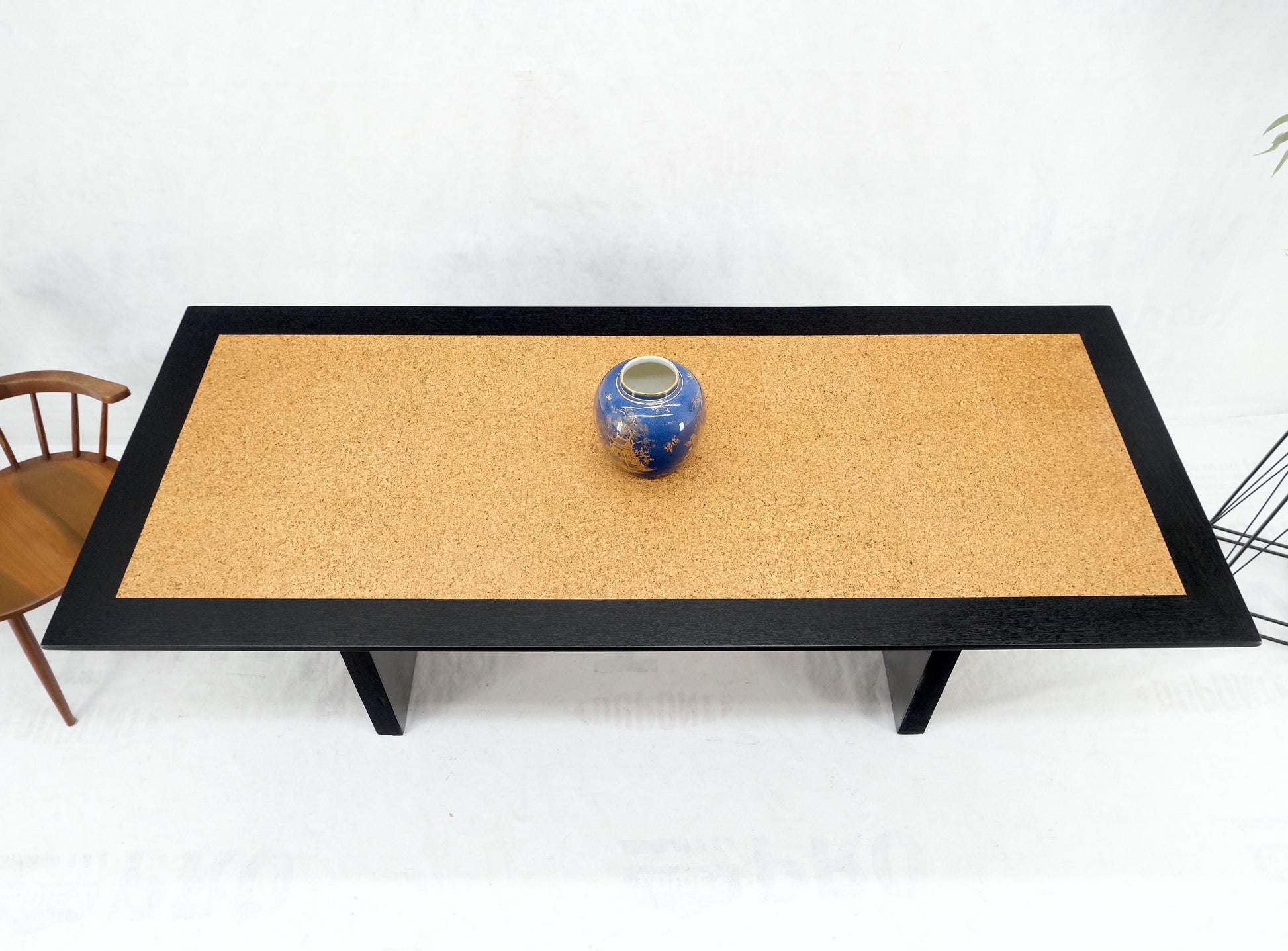 EstablishedLines Ebonized Black Lacquer Mahogany Floating Cork Top Dining Writing Library Table
