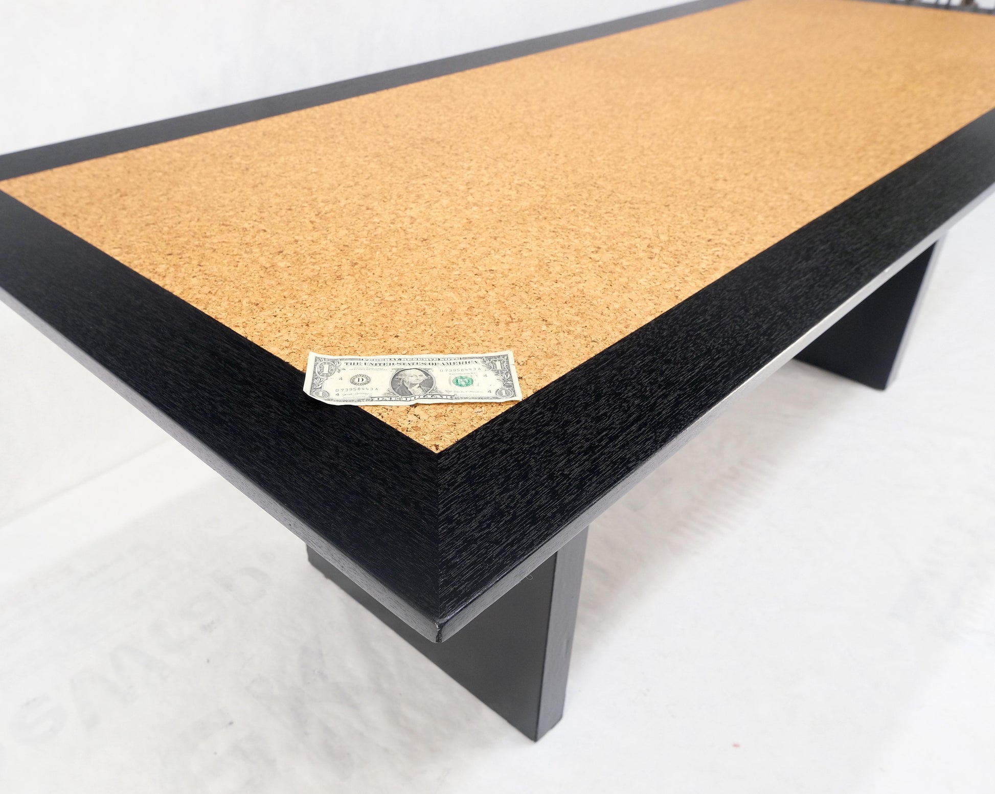 EstablishedLines Ebonized Black Lacquer Mahogany Floating Cork Top Dining Writing Library Table