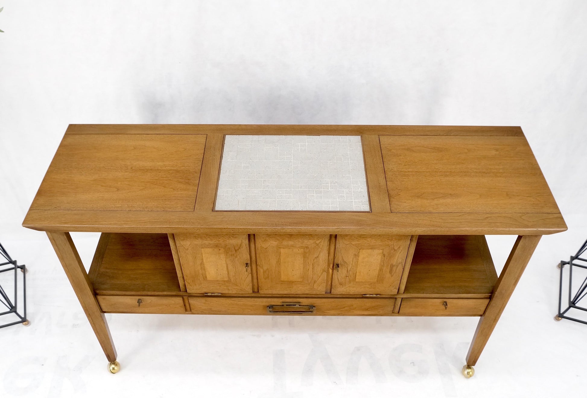 EstablishedLines Travertine Fliptop Insert Drop Front Door 3 Drawers Server Credenza Console