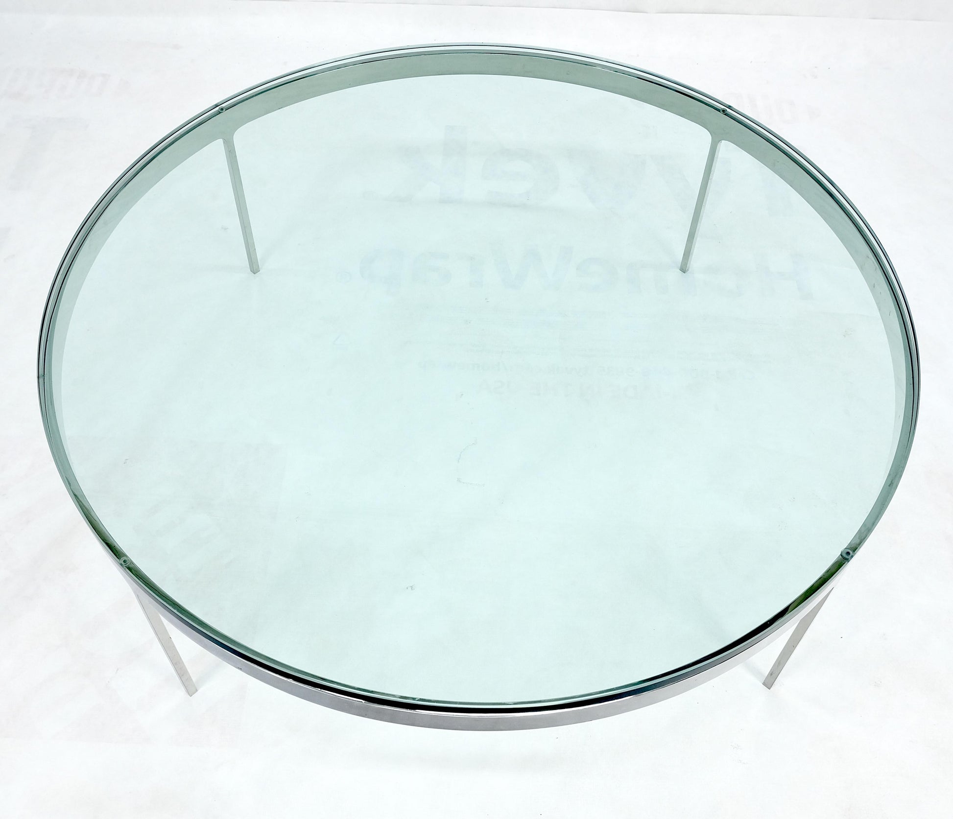 EstablishedLines Bauhaus 3/4" Thick Glass Top Round Stainless Steel Base Coffee Center Table MINT