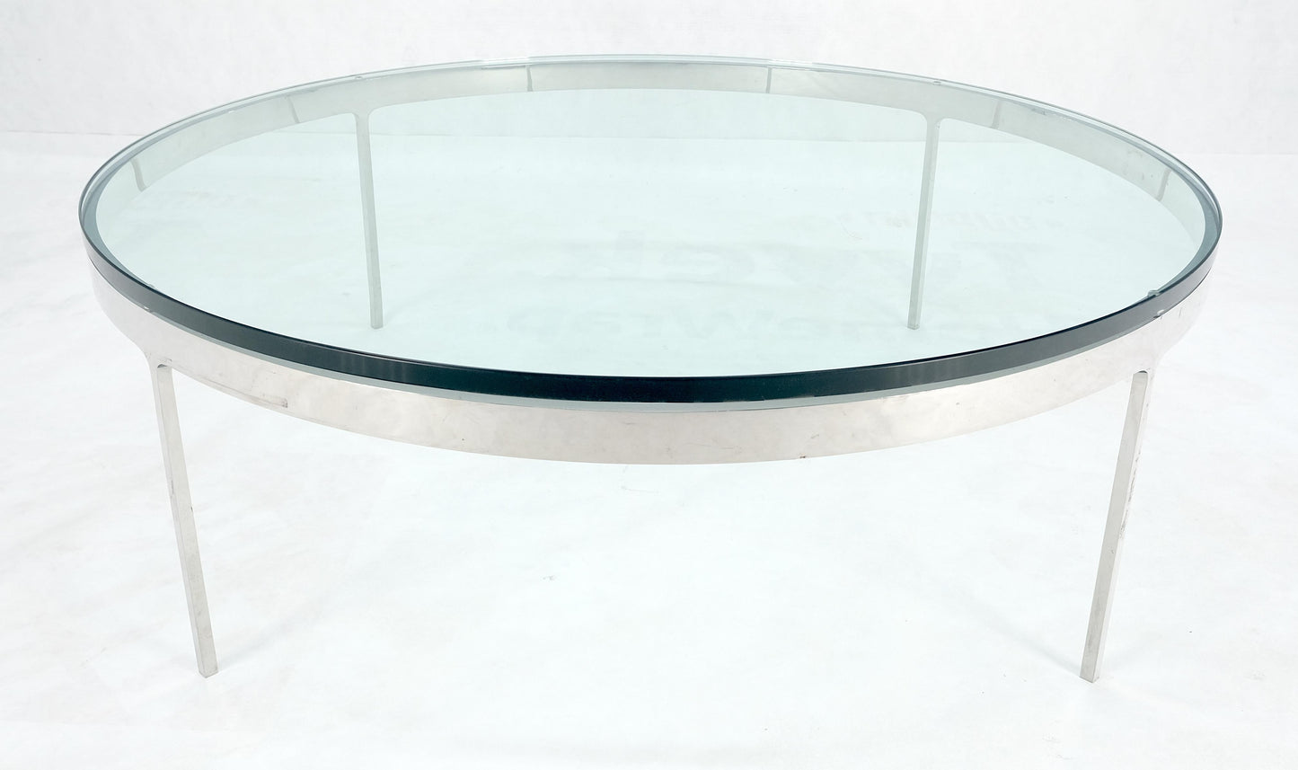 EstablishedLines Bauhaus 3/4" Thick Glass Top Round Stainless Steel Base Coffee Center Table MINT