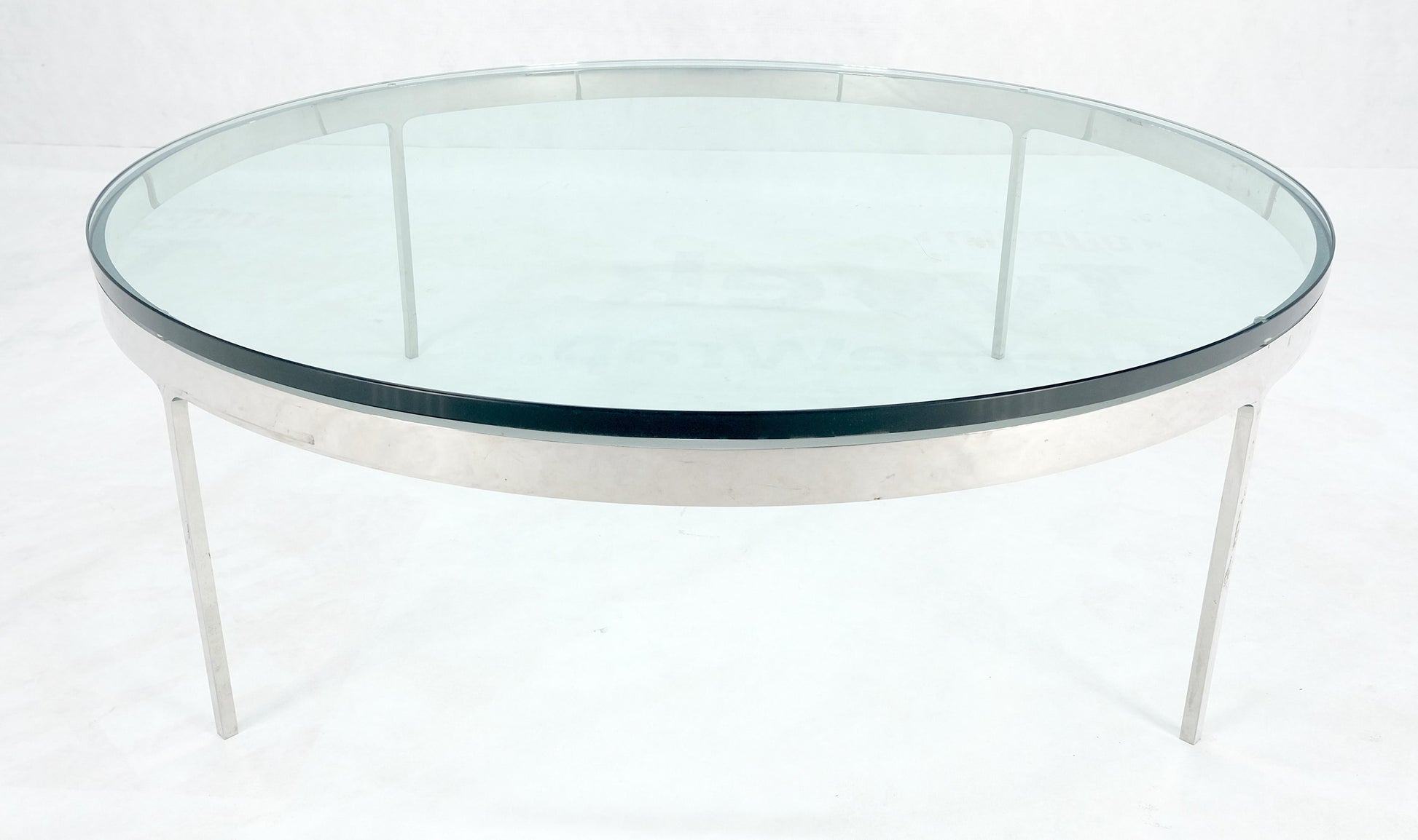 EstablishedLines Bauhaus 3/4" Thick Glass Top Round Stainless Steel Base Coffee Center Table MINT