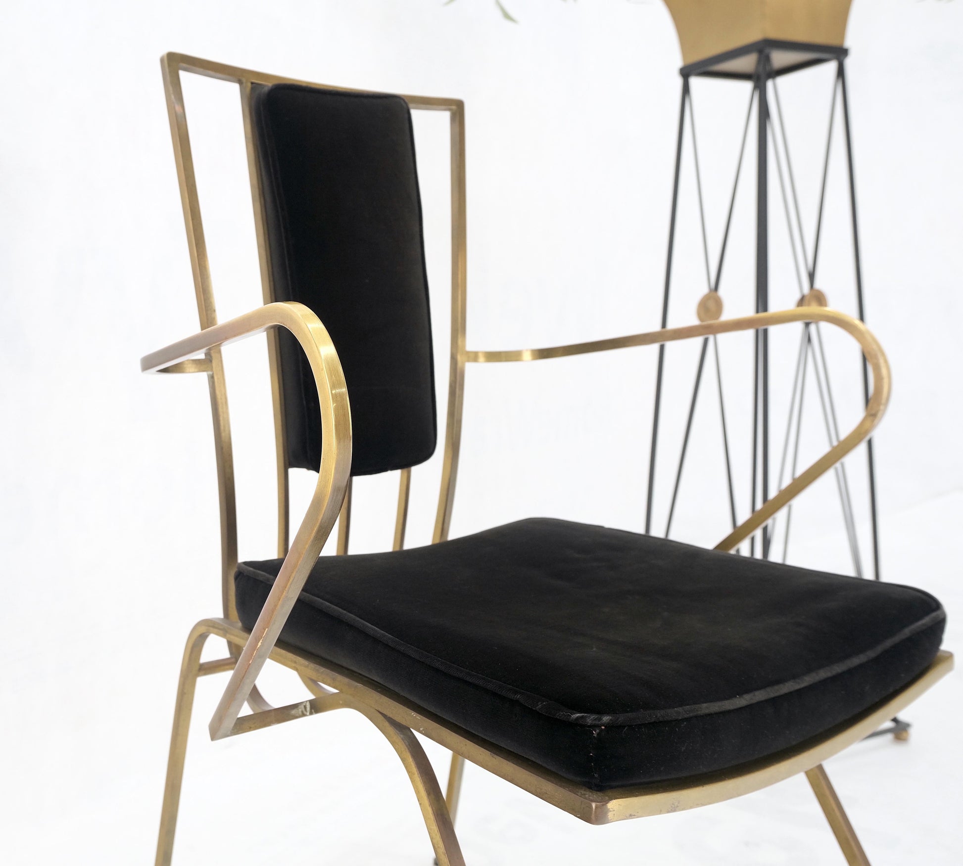EstablishedLines Bent Square Solid Brass Bar Dining Armvhair Armchair French Art Deco MCM MINT