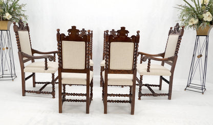 EstablishedLines 6 Fine Carved Oak Lion Heads Twisted Legs New Upholstery Jacobean Dining Chairs