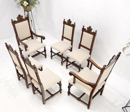EstablishedLines 6 Fine Carved Oak Lion Heads Twisted Legs New Upholstery Jacobean Dining Chairs