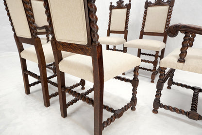 EstablishedLines 6 Fine Carved Oak Lion Heads Twisted Legs New Upholstery Jacobean Dining Chairs