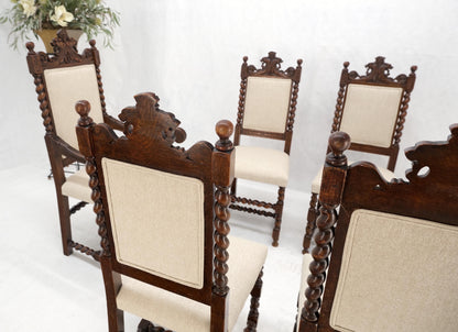 EstablishedLines 6 Fine Carved Oak Lion Heads Twisted Legs New Upholstery Jacobean Dining Chairs