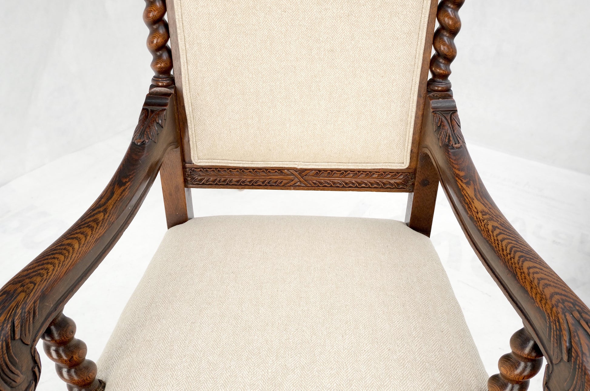 EstablishedLines 6 Fine Carved Oak Lion Heads Twisted Legs New Upholstery Jacobean Dining Chairs