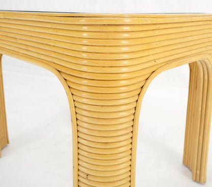 EstablishedLines Blond Rattan Reed Glass Top c1970s Side End Occasional Table Stand MINT!