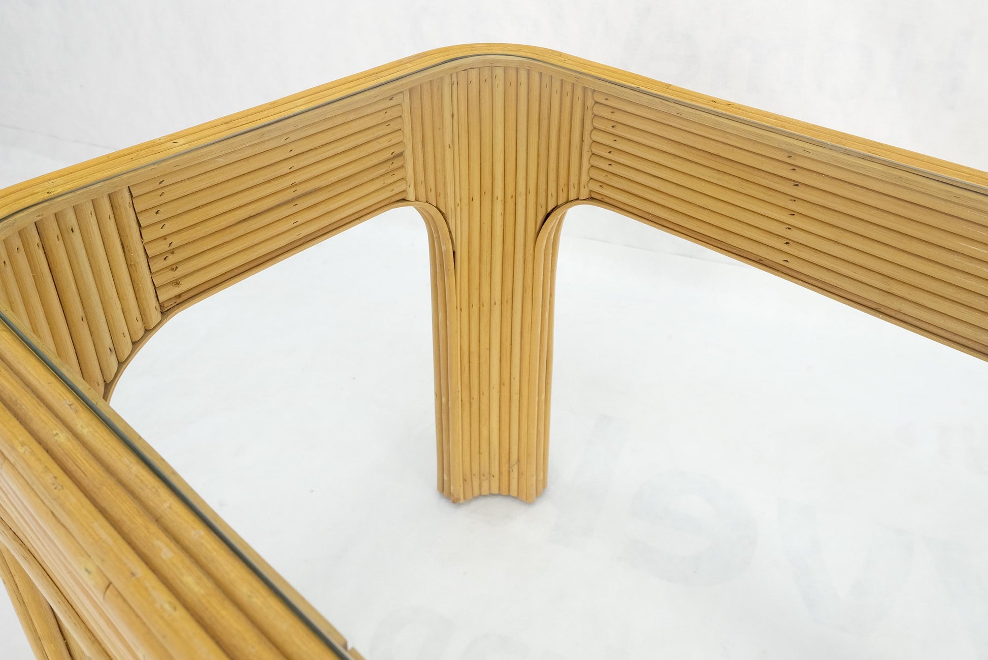 EstablishedLines Blond Rattan Reed Glass Top c1970s Side End Occasional Table Stand MINT!