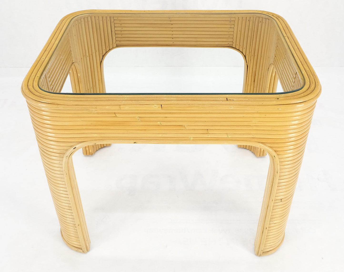 EstablishedLines Blond Rattan Reed Glass Top c1970s Side End Occasional Table Stand MINT!
