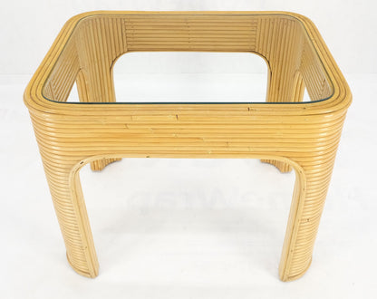 EstablishedLines Blond Rattan Reed Glass Top c1970s Side End Occasional Table Stand MINT!