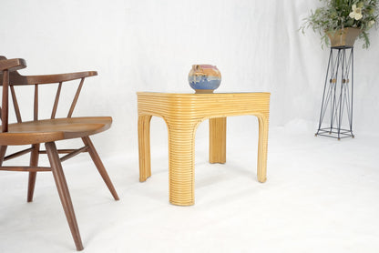 EstablishedLines Blond Rattan Reed Glass Top c1970s Side End Occasional Table Stand MINT!