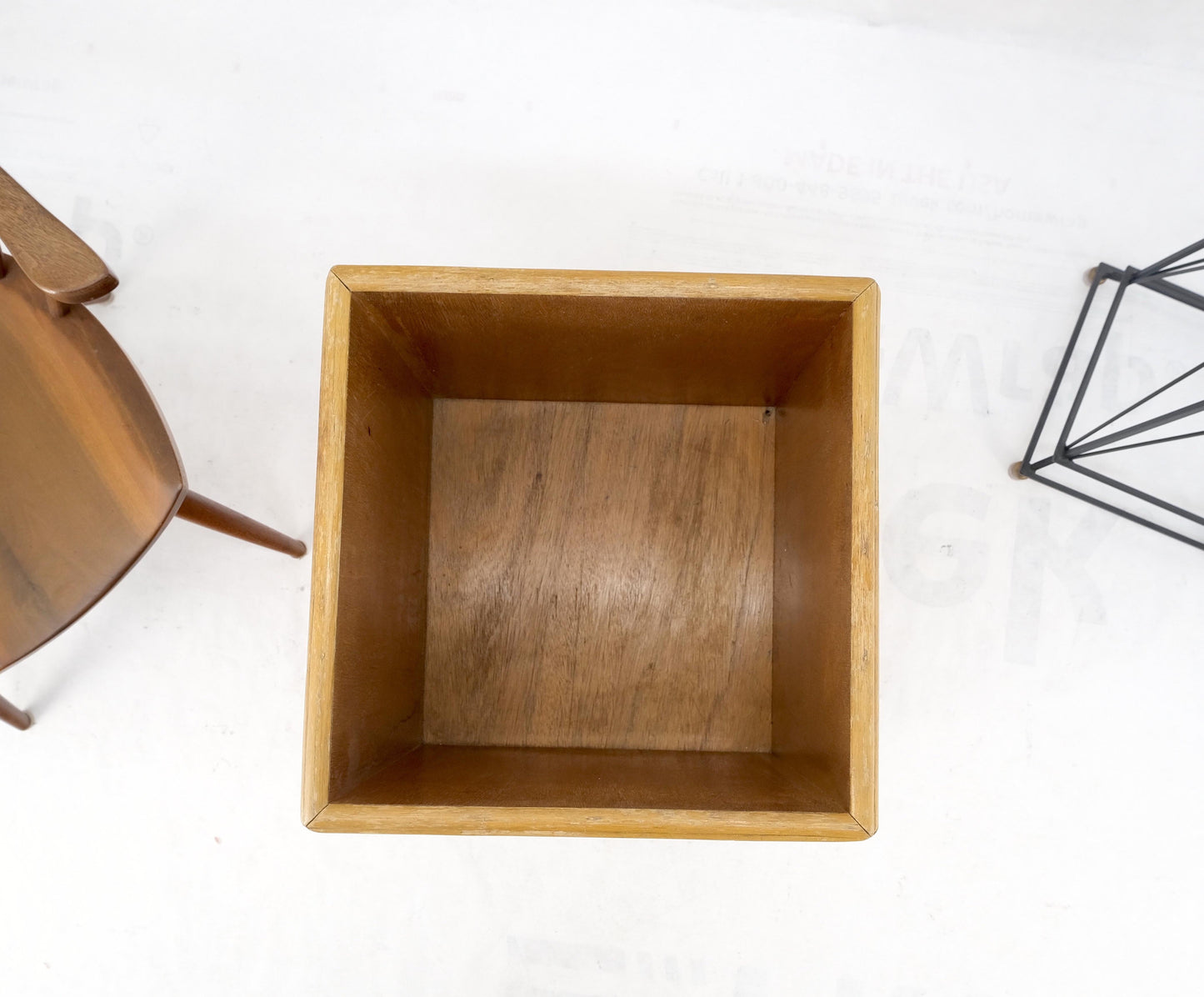 EstablishedLines Mid-Century Modern Reed Bamboo Rattan Square Cube Shape Planter Stand on Wheels
