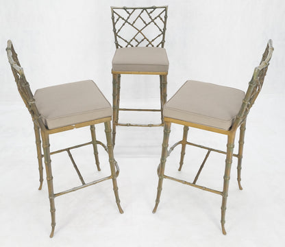 EstablishedLines Cast Aluminum set of 3 Faux Bamboo Bar Stools New Alcantera Fabric Upholstery