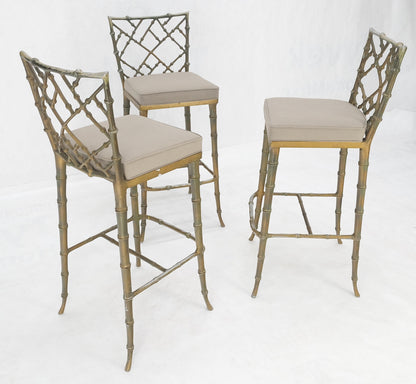EstablishedLines Cast Aluminum set of 3 Faux Bamboo Bar Stools New Alcantera Fabric Upholstery