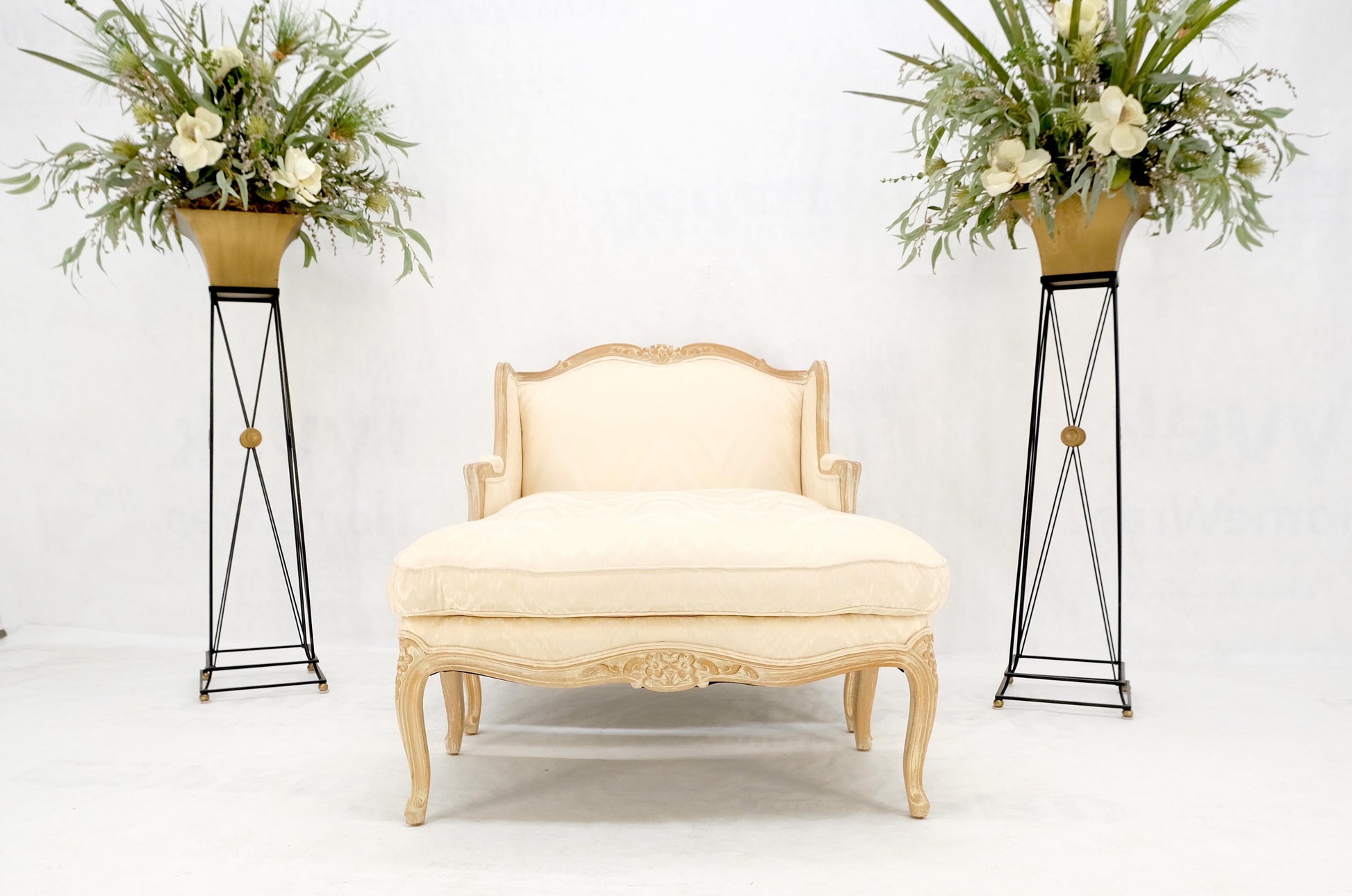 EstablishedLines Extra Wide Country French Lounge Chair W/ Matching Ottoman Beige Upholstery Mint