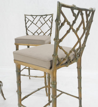 EstablishedLines Cast Aluminum set of 3 Faux Bamboo Bar Stools New Alcantera Fabric Upholstery