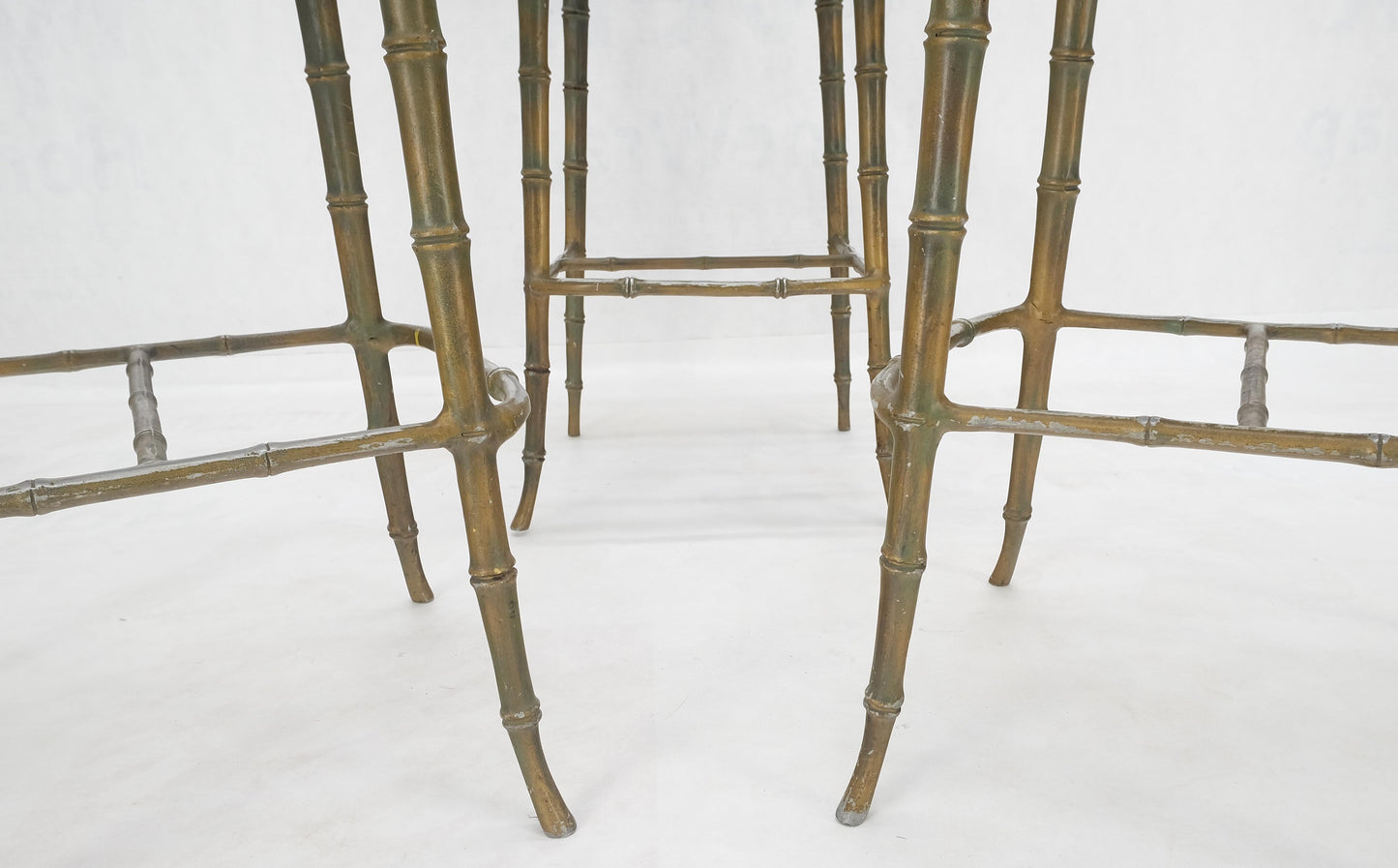 EstablishedLines Cast Aluminum set of 3 Faux Bamboo Bar Stools New Alcantera Fabric Upholstery