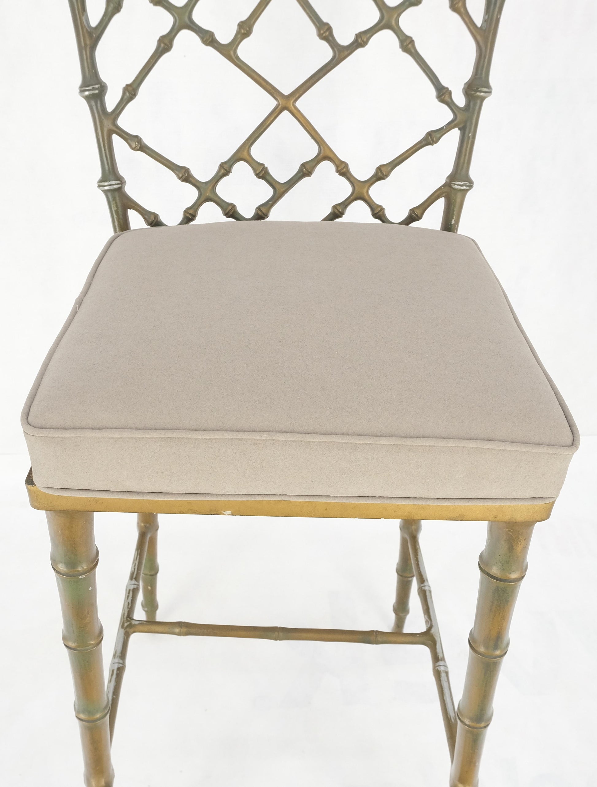 EstablishedLines Cast Aluminum set of 3 Faux Bamboo Bar Stools New Alcantera Fabric Upholstery