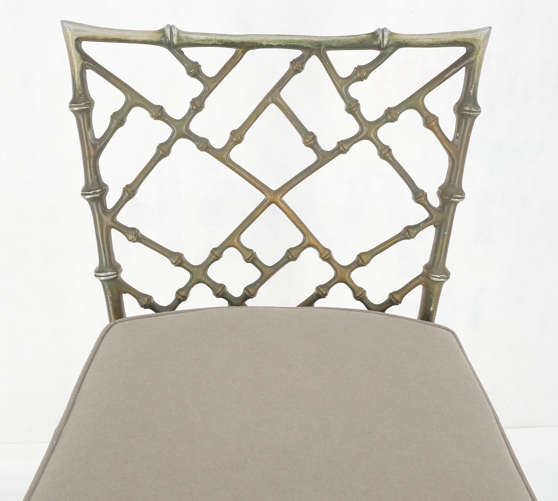 EstablishedLines Cast Aluminum set of 3 Faux Bamboo Bar Stools New Alcantera Fabric Upholstery