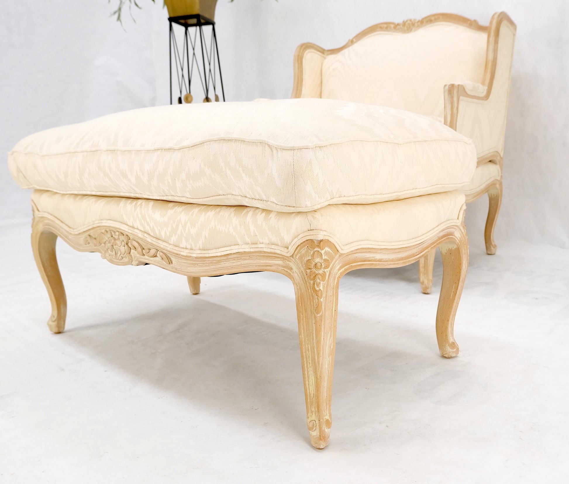 EstablishedLines Extra Wide Country French Lounge Chair W/ Matching Ottoman Beige Upholstery Mint