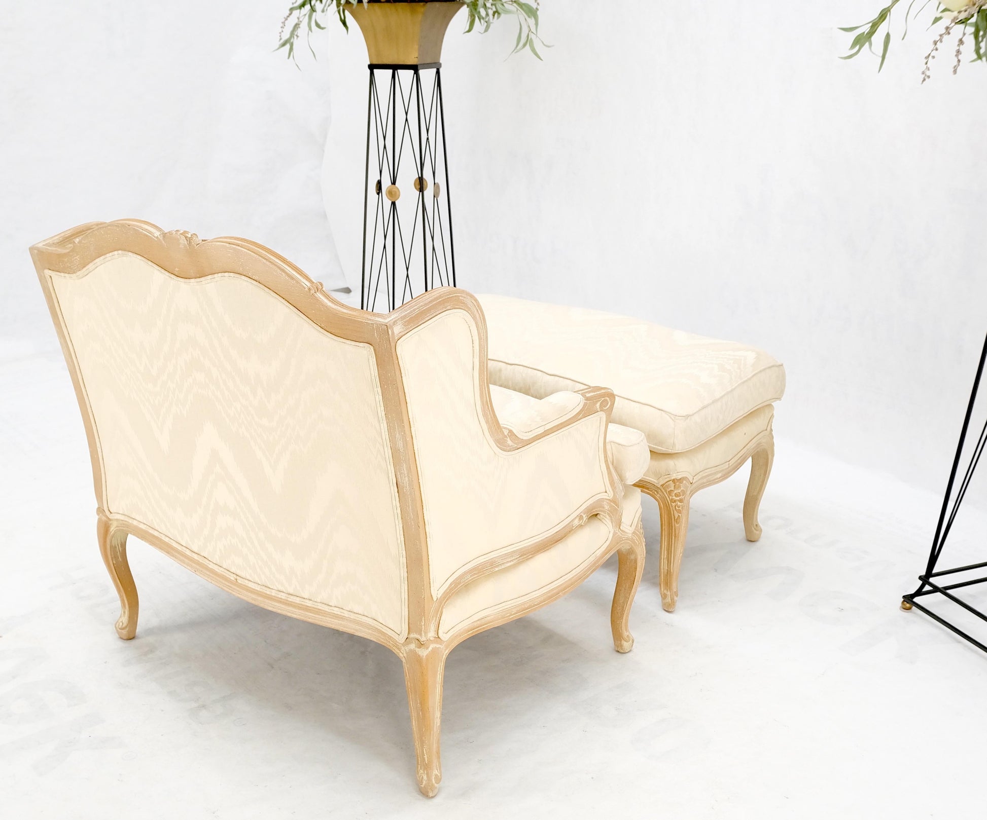 EstablishedLines Extra Wide Country French Lounge Chair W/ Matching Ottoman Beige Upholstery Mint