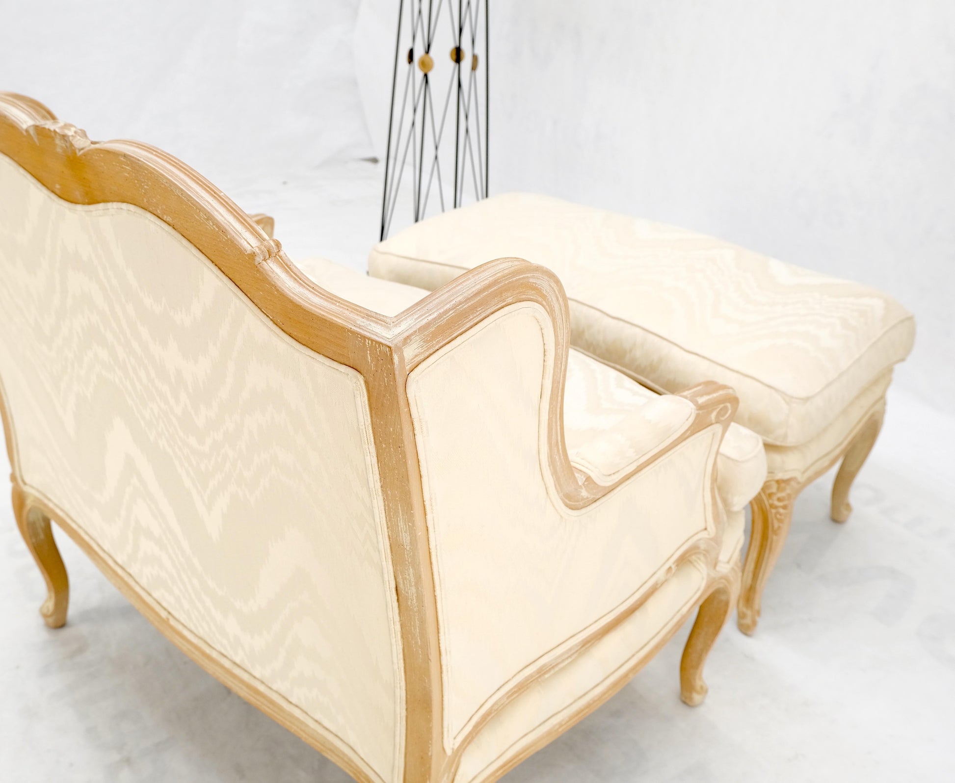 EstablishedLines Extra Wide Country French Lounge Chair W/ Matching Ottoman Beige Upholstery Mint