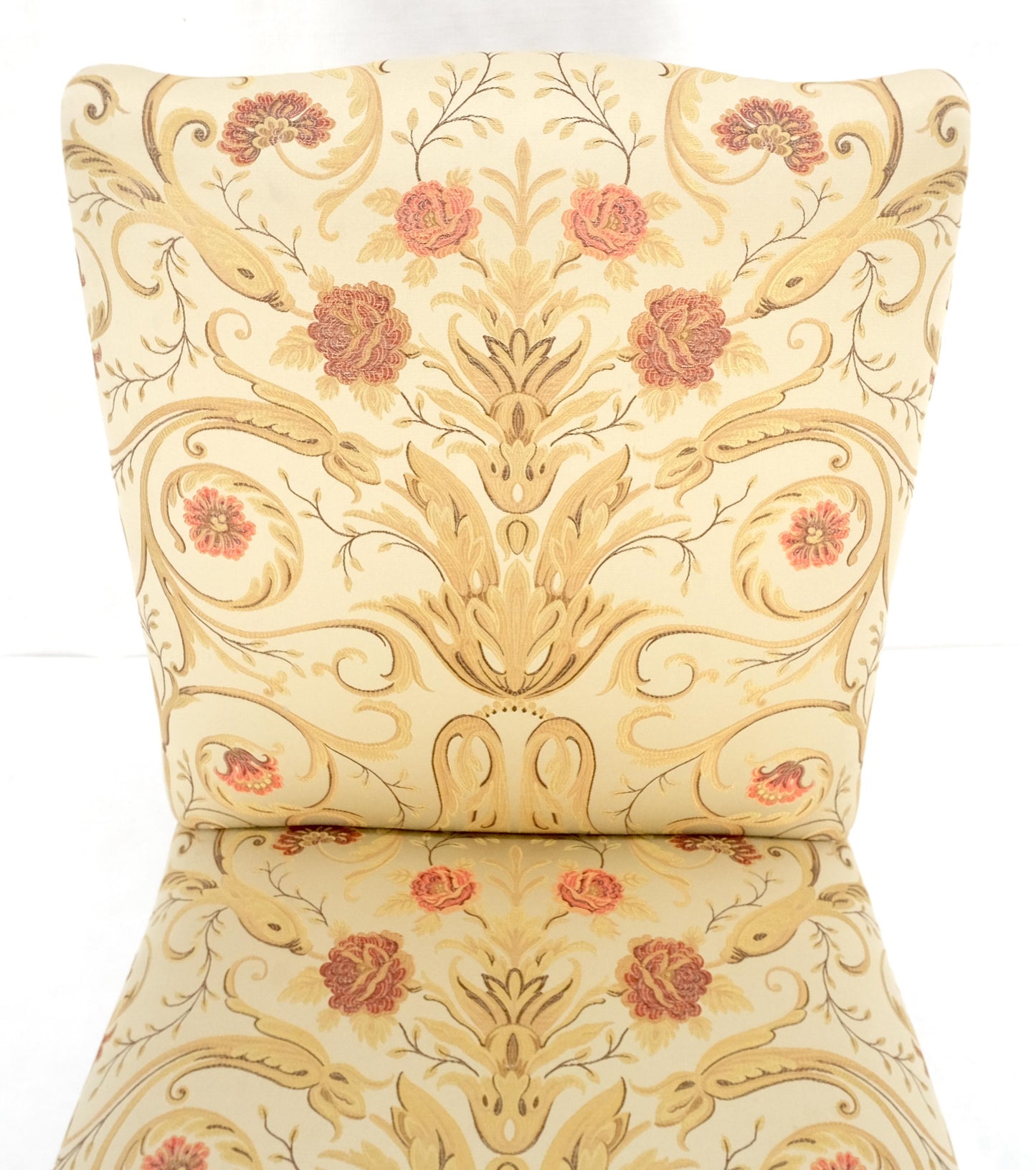 Set 4 Floral Gold & Red Upholstery Fine Carved Legs Slipper Lounge Chairs MINT!