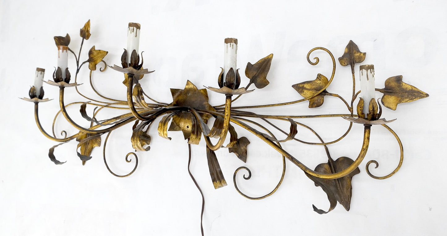 EstablishedLines Gilt Metal Grape Leaf 5 Candles Style Decorative Sconce Wall Light Fixture Italy
