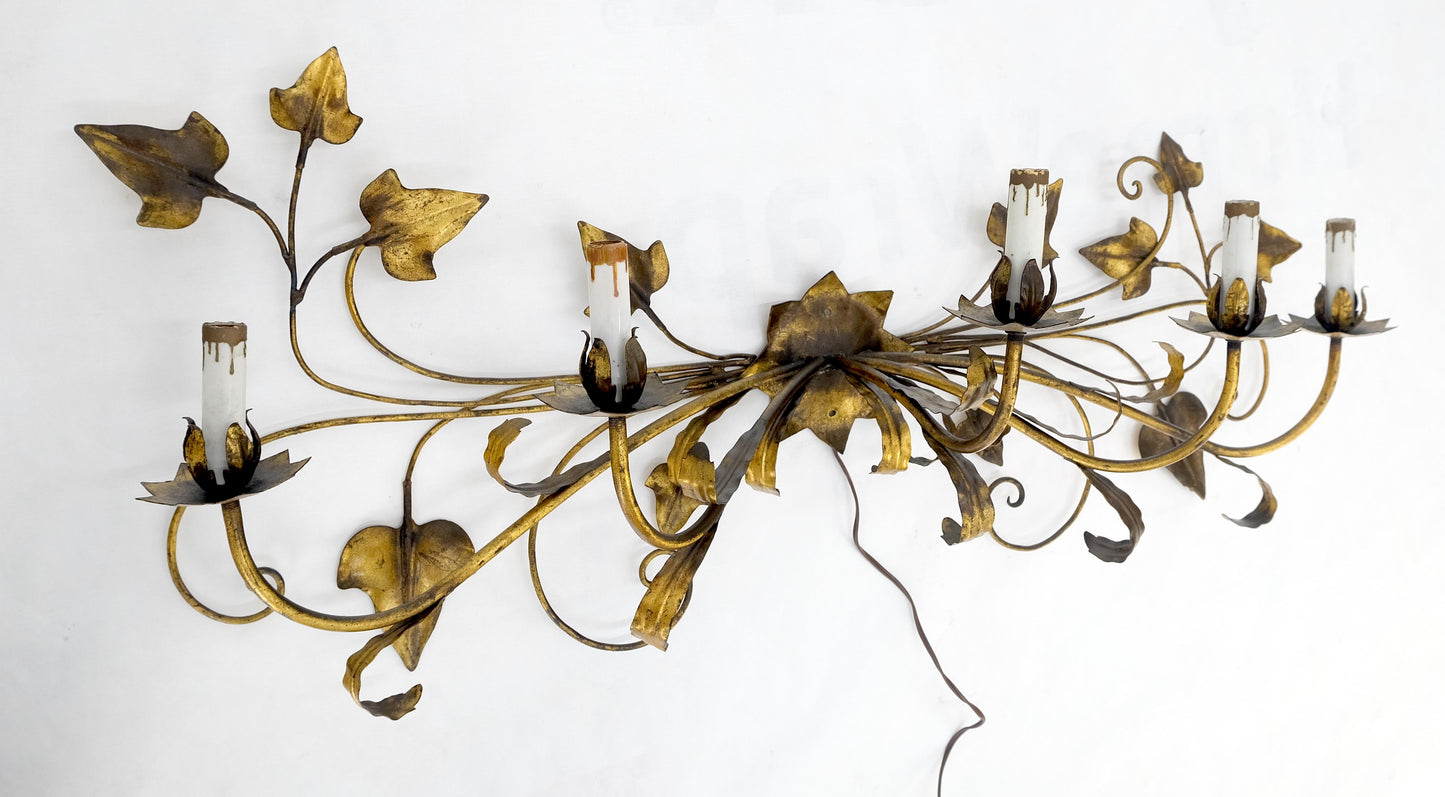 EstablishedLines Gilt Metal Grape Leaf 5 Candles Style Decorative Sconce Wall Light Fixture Italy