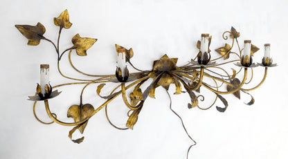 EstablishedLines Gilt Metal Grape Leaf 5 Candles Style Decorative Sconce Wall Light Fixture Italy