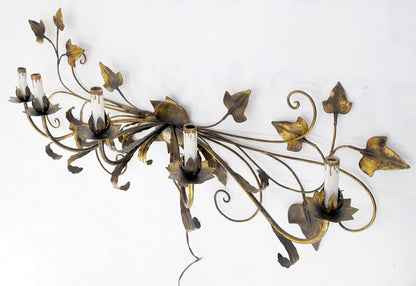 EstablishedLines Gilt Metal Grape Leaf 5 Candles Style Decorative Sconce Wall Light Fixture Italy