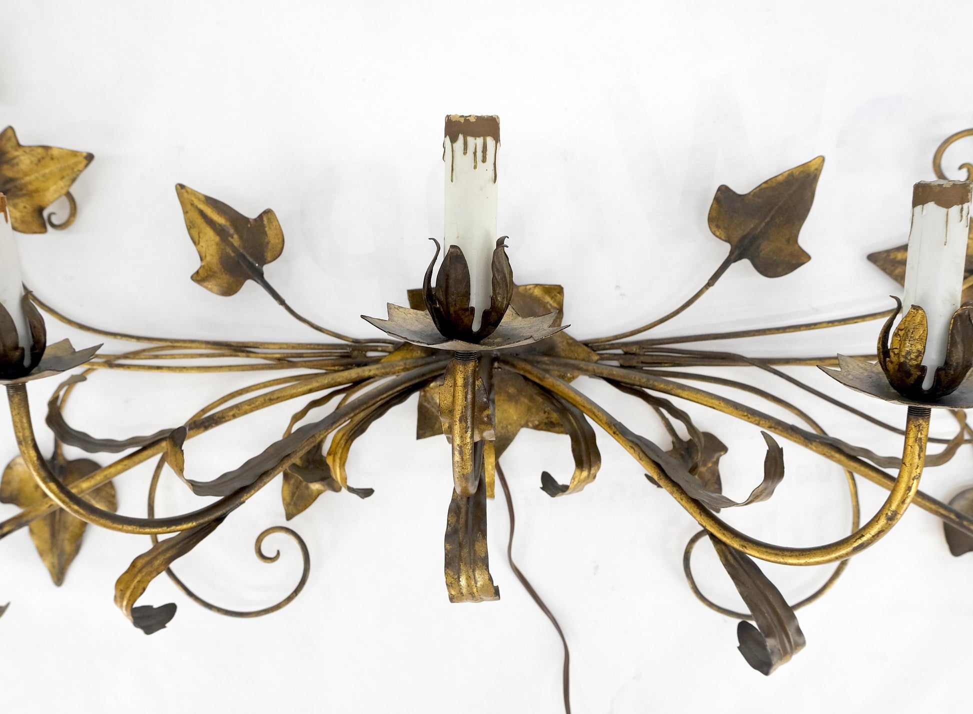 EstablishedLines Gilt Metal Grape Leaf 5 Candles Style Decorative Sconce Wall Light Fixture Italy