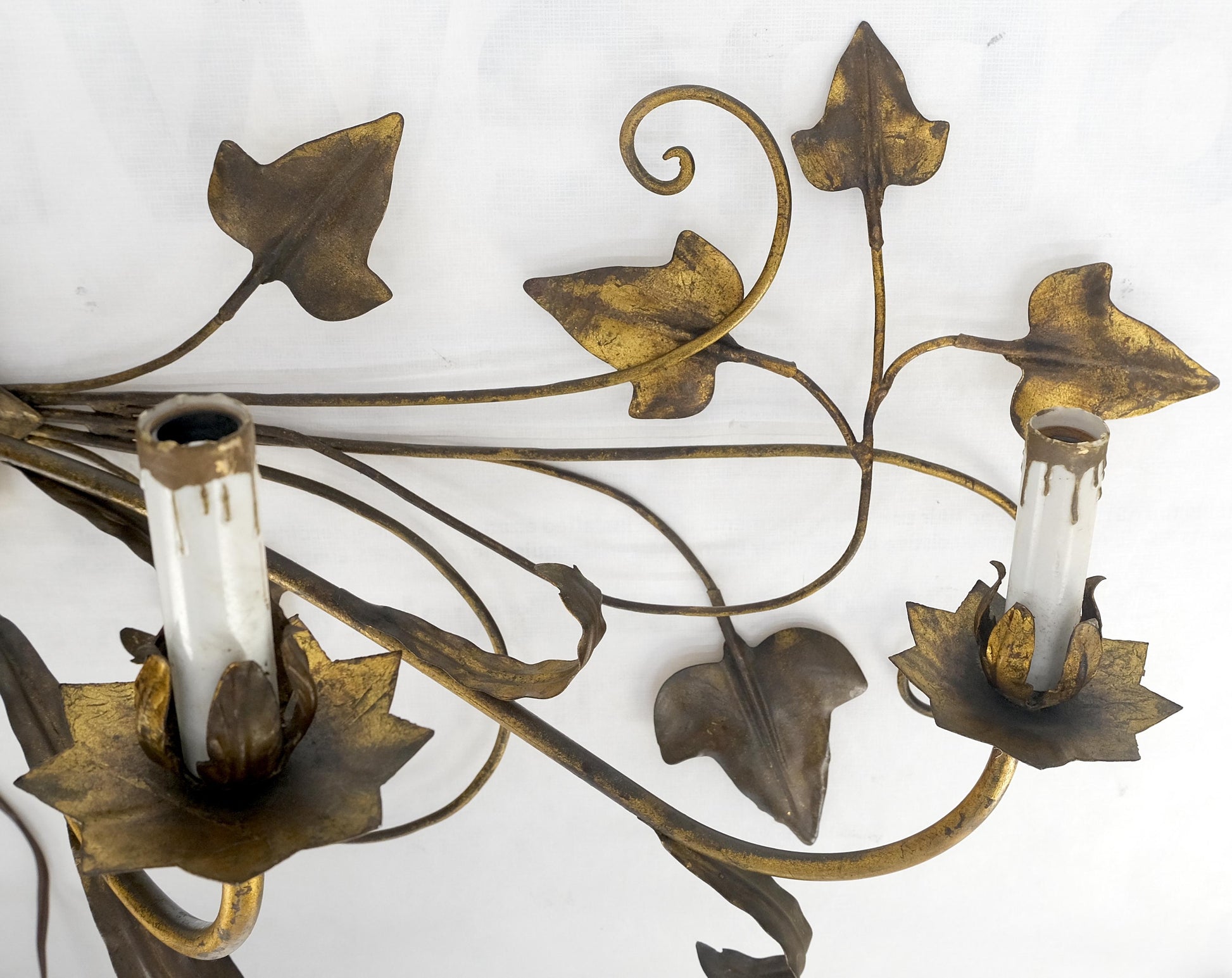 EstablishedLines Gilt Metal Grape Leaf 5 Candles Style Decorative Sconce Wall Light Fixture Italy