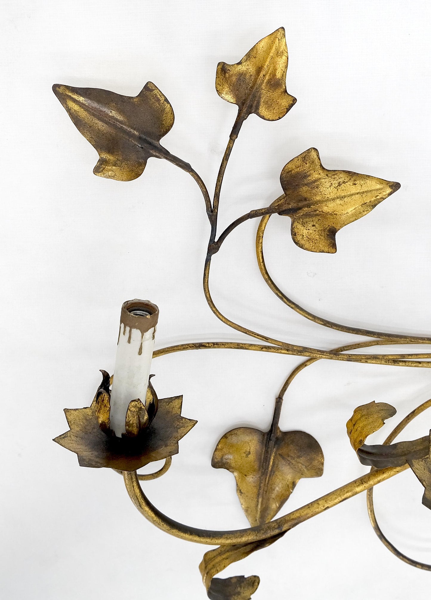 EstablishedLines Gilt Metal Grape Leaf 5 Candles Style Decorative Sconce Wall Light Fixture Italy