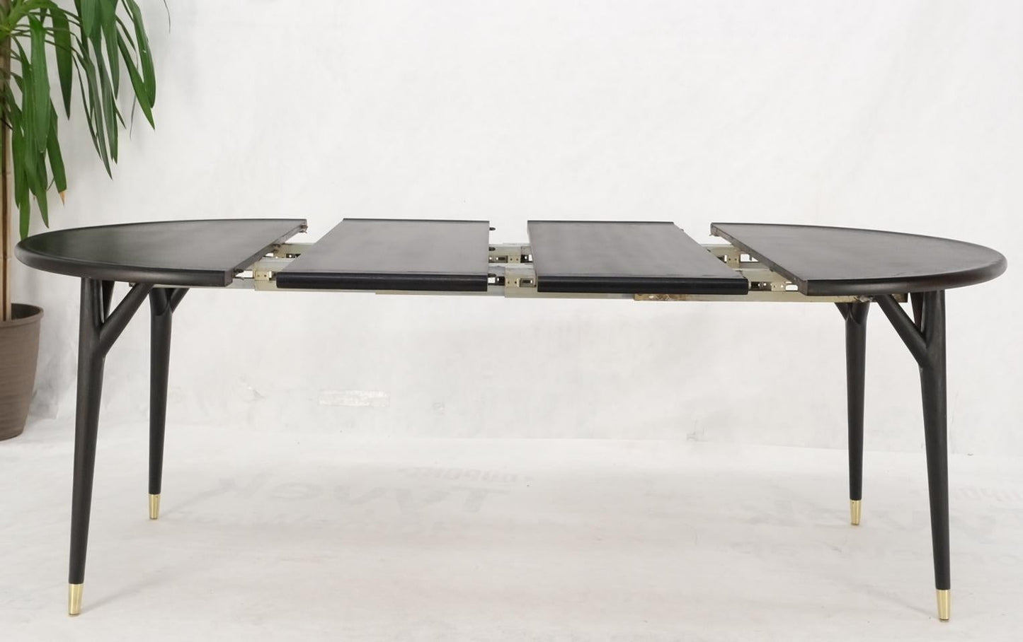 EstablishedLines Round Mid Century Ebonized Oak Dining Table w/ Two Leafs Jack Van der Molen MINT
