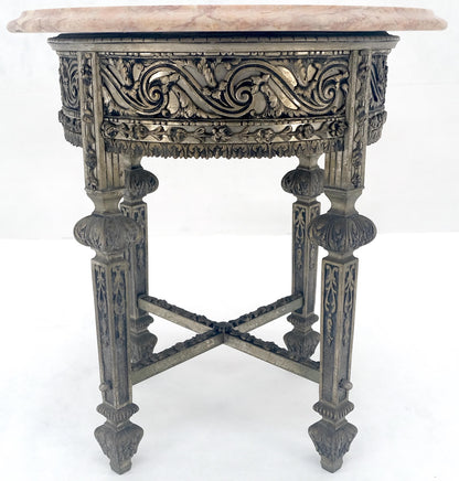 EstablishedLines c1920s Round Pink Marble Top Cast Metal Base Side End lamp Table Stand