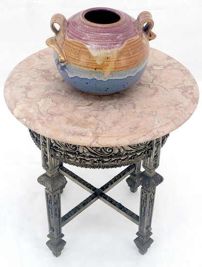 EstablishedLines c1920s Round Pink Marble Top Cast Metal Base Side End lamp Table Stand