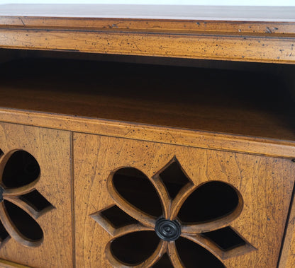 EstablishedLines Pair Double Door Pierced Carved Doors Compartment Night Stands End Tables Mint