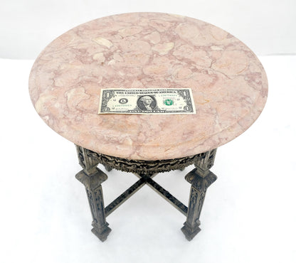 EstablishedLines c1920s Round Pink Marble Top Cast Metal Base Side End lamp Table Stand