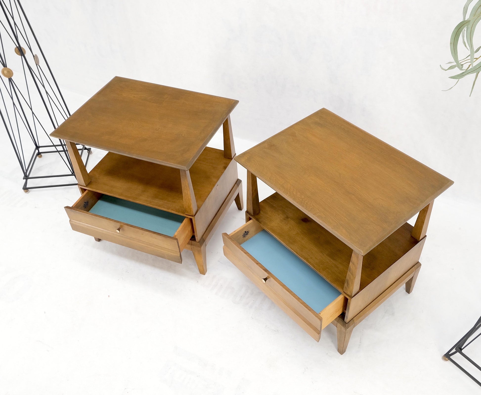 Pair Heywood Wakefield Mid-Century Modern One Drawer Nightstands End Tables Mint