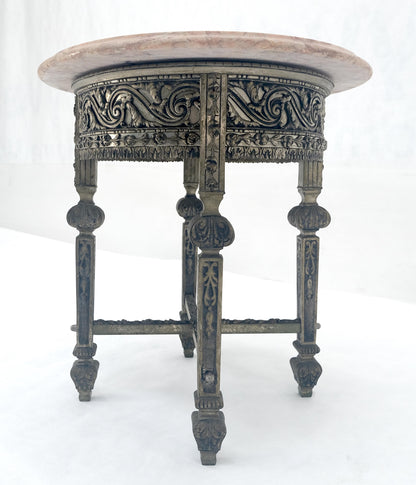 EstablishedLines c1920s Round Pink Marble Top Cast Metal Base Side End lamp Table Stand