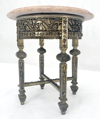 EstablishedLines c1920s Round Pink Marble Top Cast Metal Base Side End lamp Table Stand