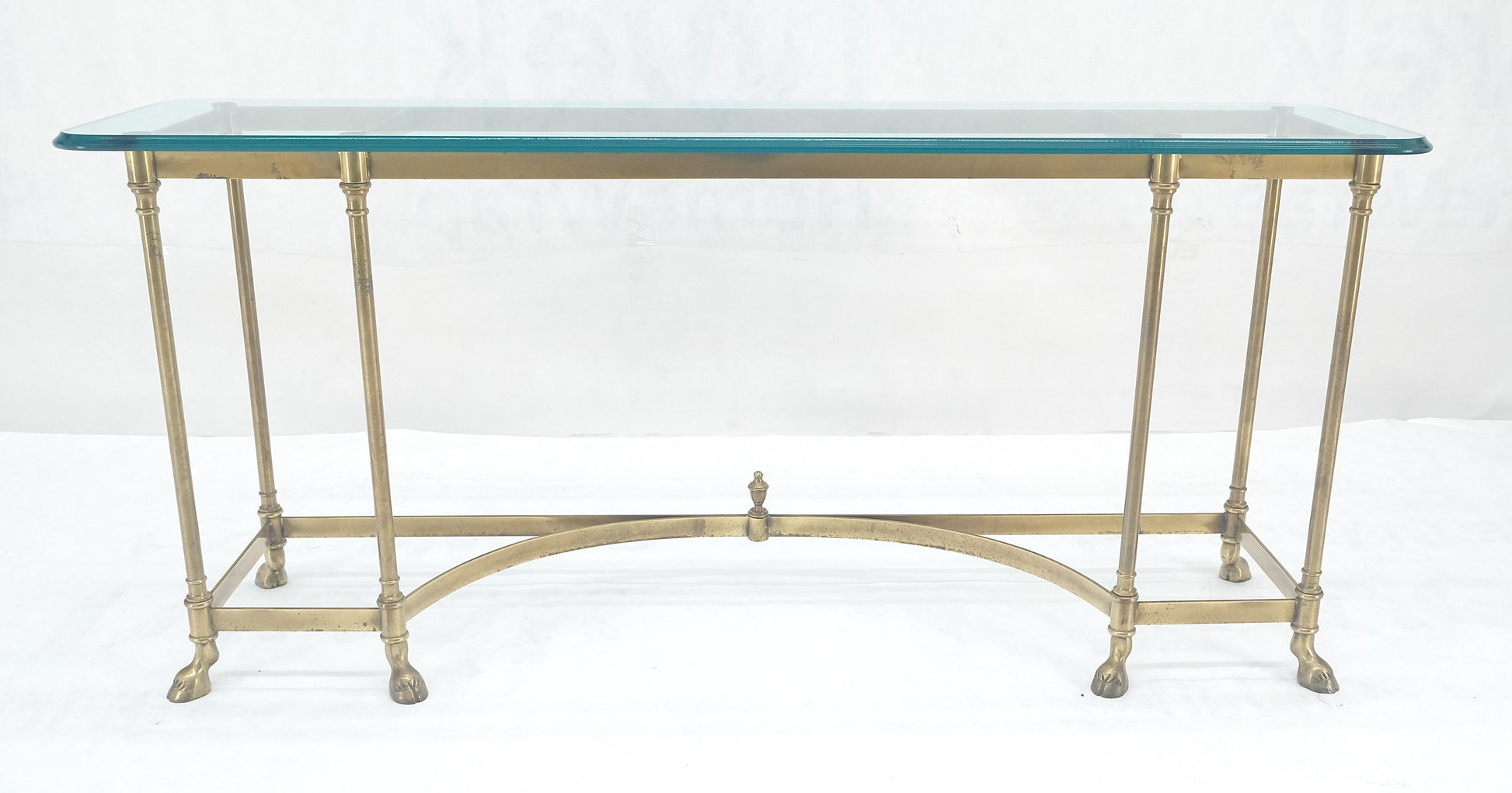 EstablishedLines Italian Hoof Feet Brass Frame Base 3/4" Glass Top Console Hall Table