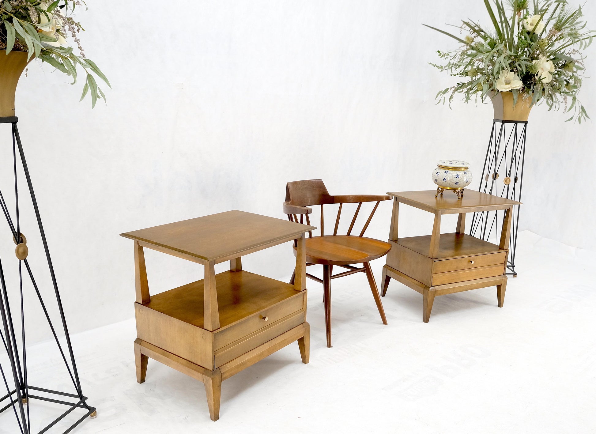 Pair Heywood Wakefield Mid-Century Modern One Drawer Nightstands End Tables Mint