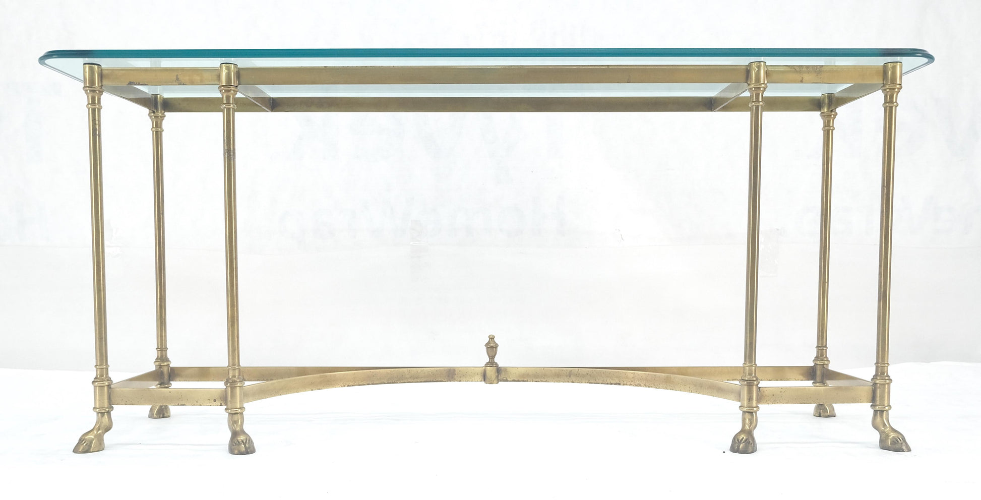EstablishedLines Italian Hoof Feet Brass Frame Base 3/4" Glass Top Console Hall Table