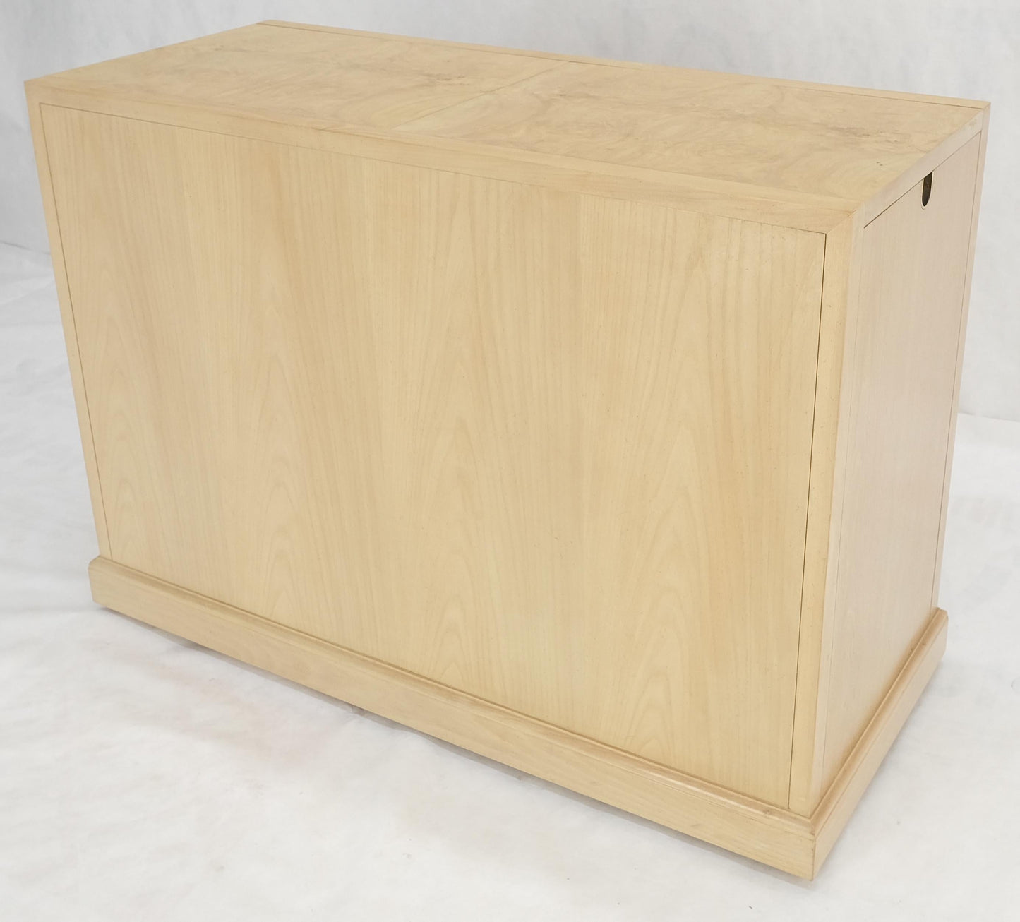 EstablishedLines White Wash Pickled Burl Wood Expandable Liquor Cabinet on Wheels Campaign Pulls