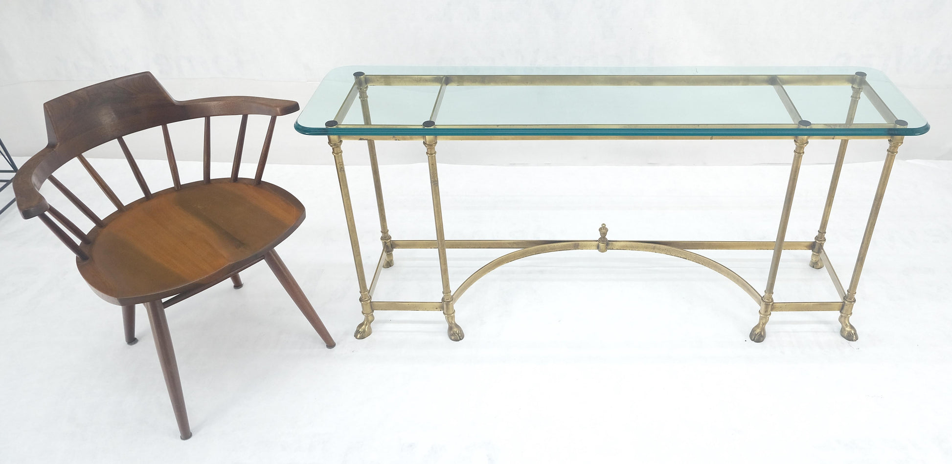 EstablishedLines Italian Hoof Feet Brass Frame Base 3/4" Glass Top Console Hall Table
