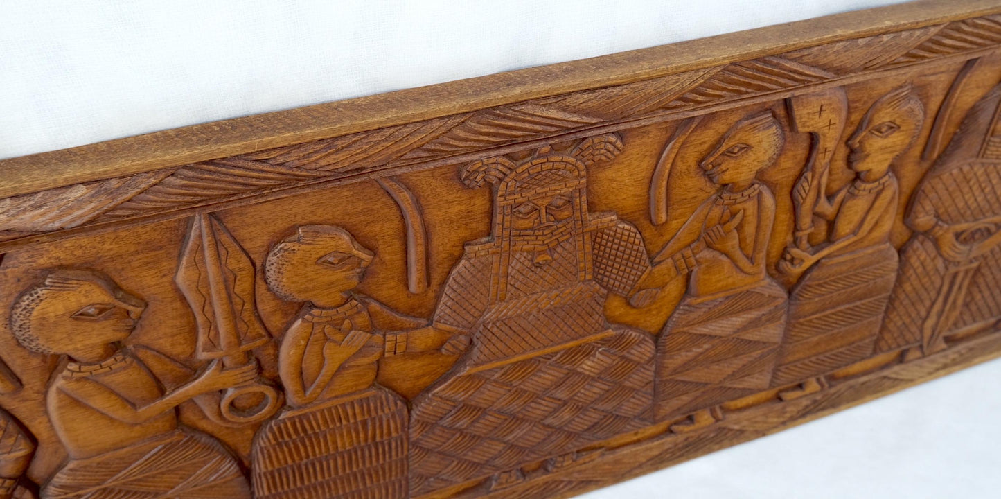 EstablishedLines Carved Solid Teak Long Rectangle Wall Plaque Relief Sculpture Depicting Villager